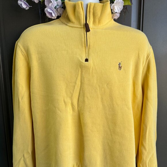 POLO RALPH LAUREN Men Half Zip French Rib Cotton Pullover Sweater Size XL YELLOW - Picture 1 of 7
